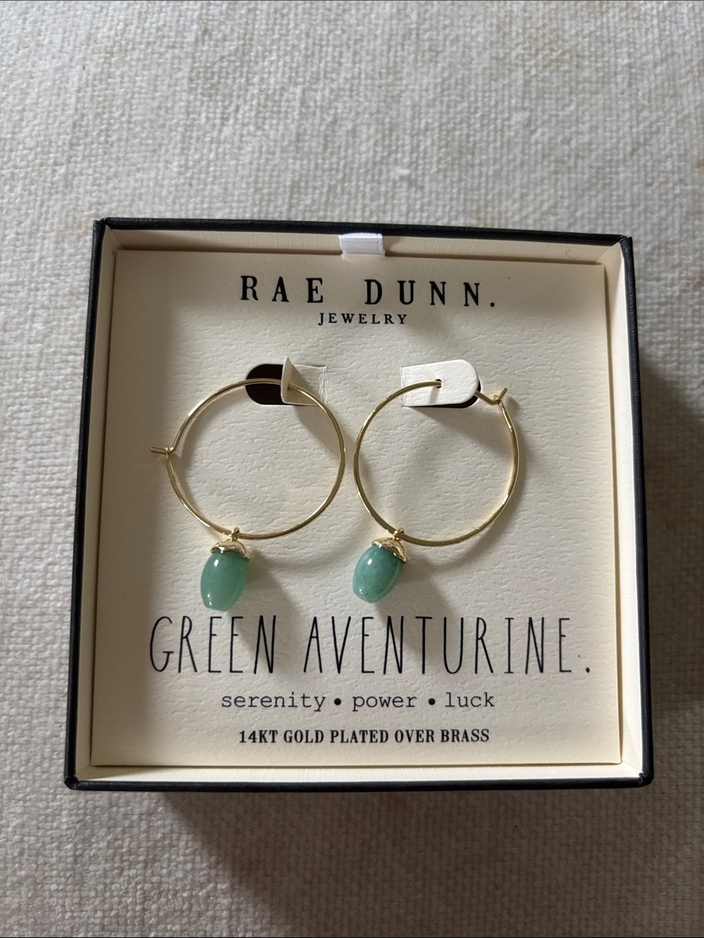 Womens Rae Dunn Green Adventure Gold Hoop Earrings NIB